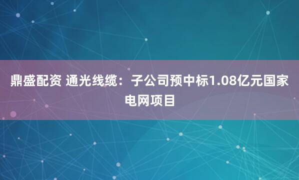 鼎盛配资 通光线缆：子公司预中标1.08亿元国家电网项目