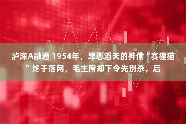 泸深A融通 1954年，罪恶滔天的神偷“赛狸猫”终于落网，毛主席却下令先别杀，后
